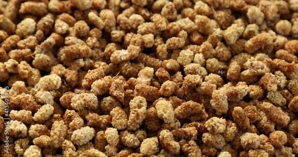 Top wiev of dried mulberry berries close up Top wiev of dried mulberry berries close up