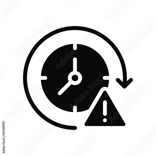 Expiry glyph icon. Simple solid style for web and app. Alert, alarm, clock circular with exclamation mark concept. Vector illustration isolated on white background. Editable stroke EPS 10