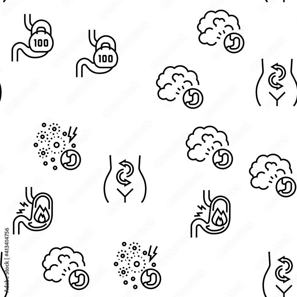 Digestion Disease And Treatment Icons Set Vector. Digestion System And Gastrointestinal Tract, Examining And Consultation, Heartburn And Gassing Black Contour Illustrations Digestion Disease And Treatment Icons Set Vector. Digestion System And Gastrointestinal Tract, Examining And Consultation, Heartburn And Gassing Black Contour Illustrations
