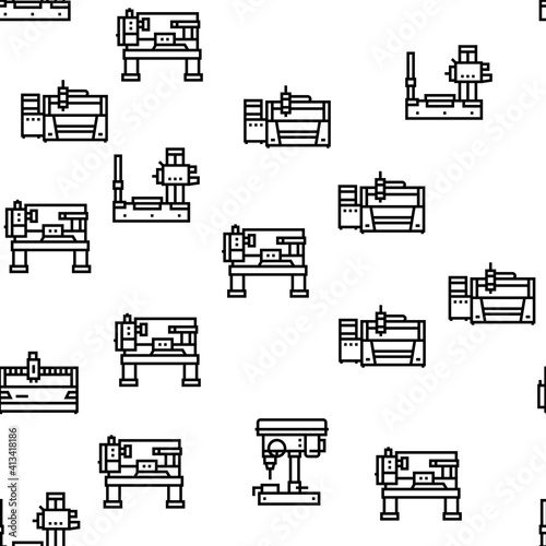 Metal Working Machine Vector Seamless Pattern Thin Line Illustration