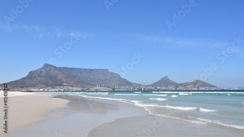 Landscape with the beach and Table Mountain across the sea
