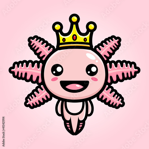 cartoon cute king axolotl vector design