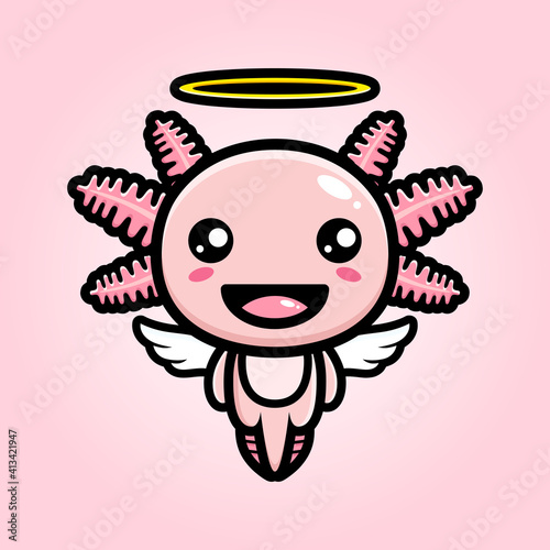 cartoon cute axolotl angel vector design
