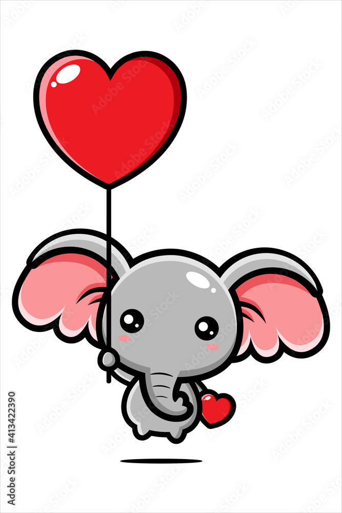vector design of cute cartoon elephant flying with love balloon vector design of cute cartoon elephant flying with love balloon