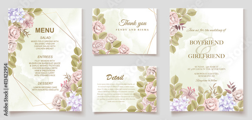 Elegant hand drawing wedding invitation floral design