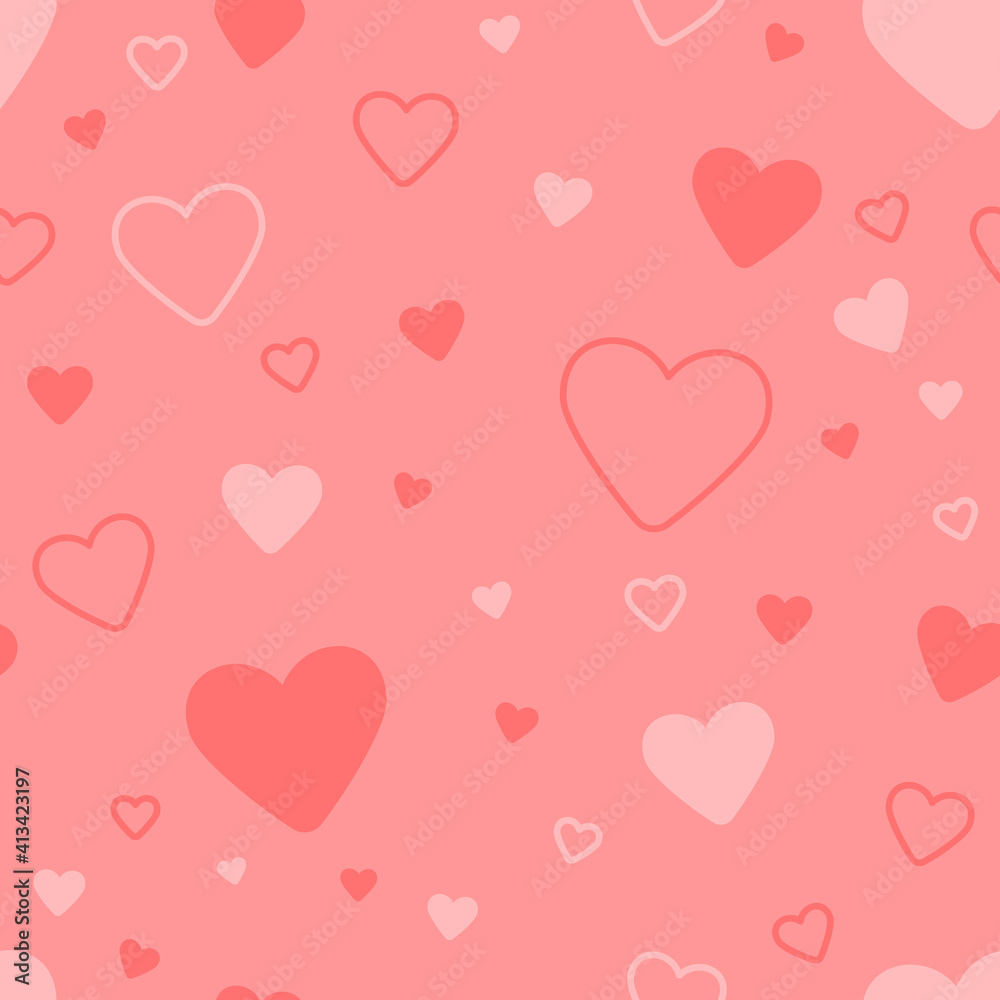 cute coral hearts. vector seamless pattern. valentines repetitive background. fabric swatch. wrapping paper. continuous print. design template for greeting card, banner, invitation, decor, textile