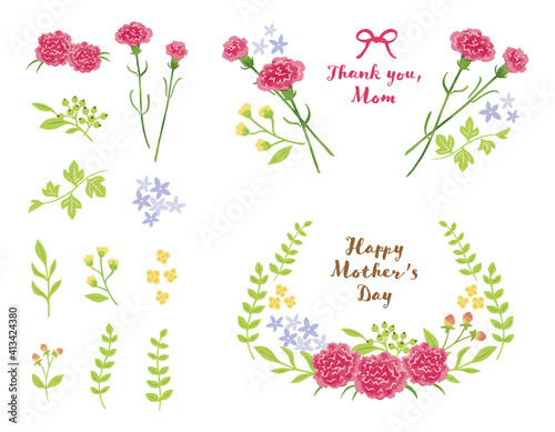 母の日の飾り罫セット/カーネーションといろいろな草花