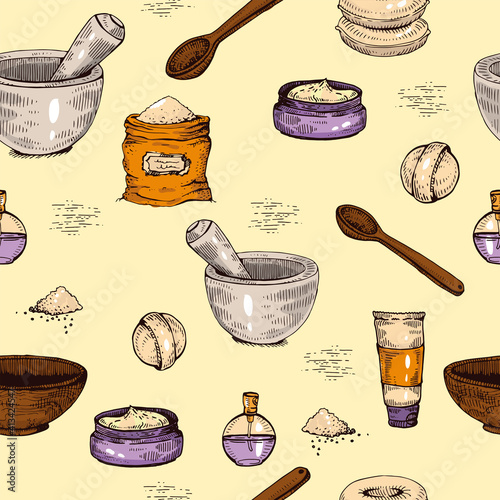 Seamless Pattern with natural cosmetic accessories .