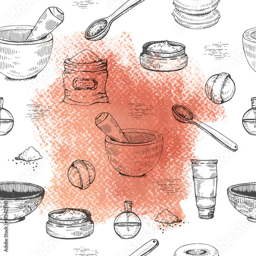Seamless Pattern with natural cosmetic accessories .