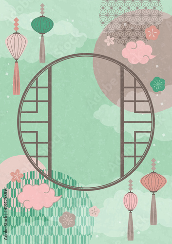 simple frame of lantern and traditional patterns