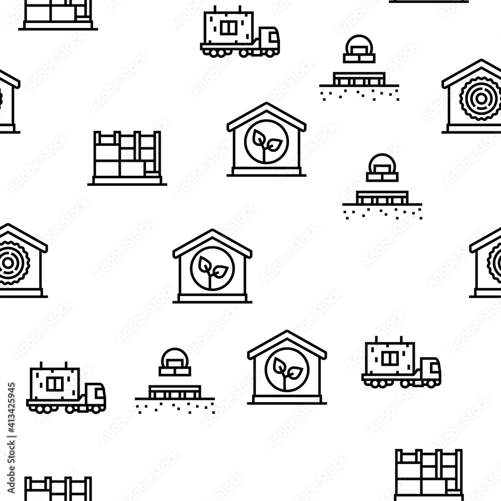 Timber Frame House Vector Seamless Pattern Thin Line Illustration