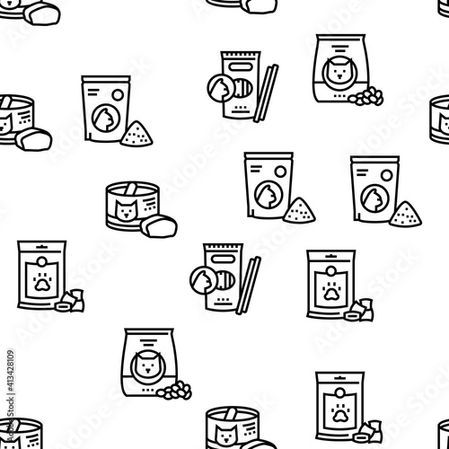 Pet Products Food Vector Seamless Pattern Thin Line Illustration