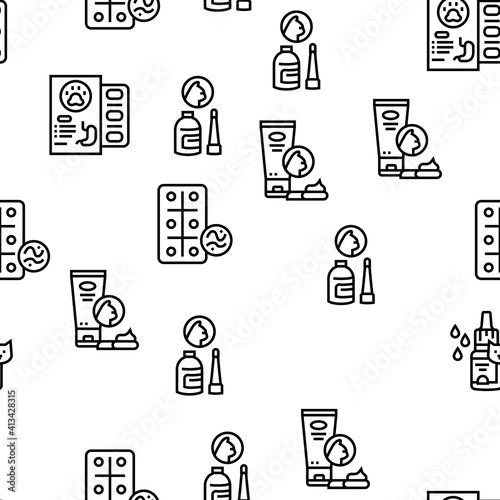 Pet Products Food Vector Seamless Pattern Thin Line Illustration
