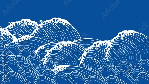 和風の青い波のイラスト。動画背景素材。