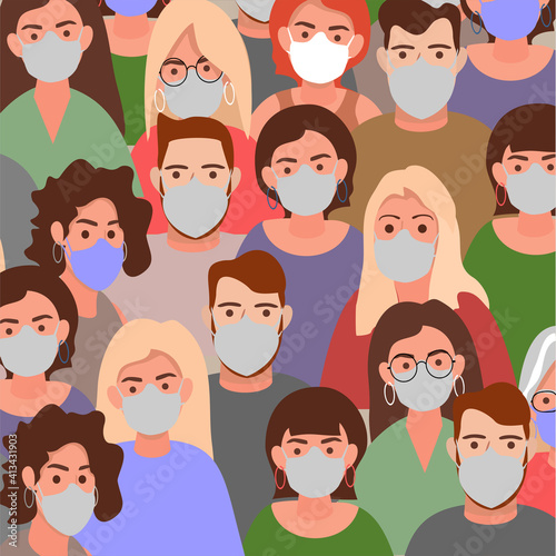 People around the world wearing face mask for protecting Corona virus outbreak character cartoon design. Novel coronavirus 2019-nCoV . Concept of coronavirus quarantine. Health Care and Safety.