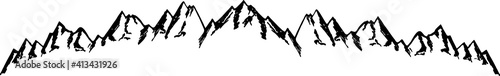 Horizontal mountain landscape, nature of mountainous countries. Mountain range. Hand-drawn simple vector drawing. Panoramic sketch in ink. Art graphics beautiful landscape vector seamless background