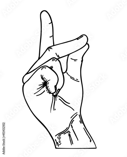 Easy Concept. Easy gesture. Snapping finger magic gesture sketch drawing. Winning expression or hand win signal, easy snap man fingers clicking. Vector illustration on white background
