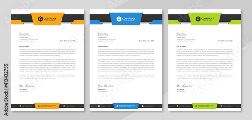 Professional letterhead design for corporate business. Creative official letterhead layout with abstract geometric graphic background. Modern company letterhead cover template with logo & icon.
