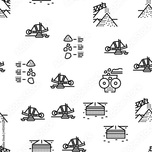 Crushed Stone Mining Vector Seamless Pattern Thin Line Illustration
