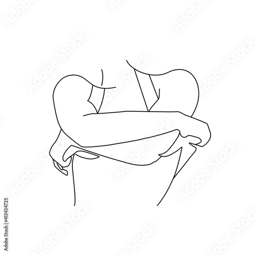 Line Art Woman Body. Minimalistic Black Lines Drawing. Female Figure Continuous One Line Abstract Drawing. Modern Scandinavian Design. Naked Body Art. Vector Illustration.