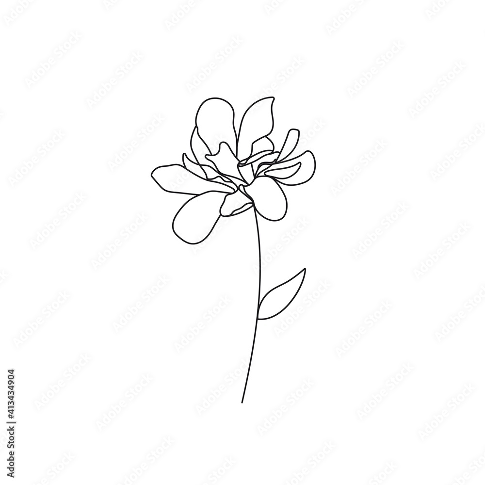 Flower One Line Drawing. Continuous Line of Simple Flower Illustration. Abstract Contemporary Botanical Design Template for Minimalist Covers, t-Shirt Print, Postcard, Banner etc. Vector EPS 10. Flower One Line Drawing. Continuous Line of Simple Flower Illustration. Abstract Contemporary Botanical Design Template for Minimalist Covers, t-Shirt Print, Postcard, Banner etc. Vector EPS 10.