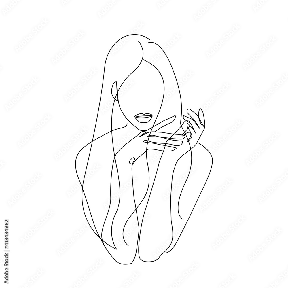 Woman Continuous One Line Vector Drawing. Style Template with Abstract Female Face. Modern Minimalist Simple Linear Style. Beauty Fashion Design Woman Continuous One Line Vector Drawing. Style Template with Abstract Female Face. Modern Minimalist Simple Linear Style. Beauty Fashion Design