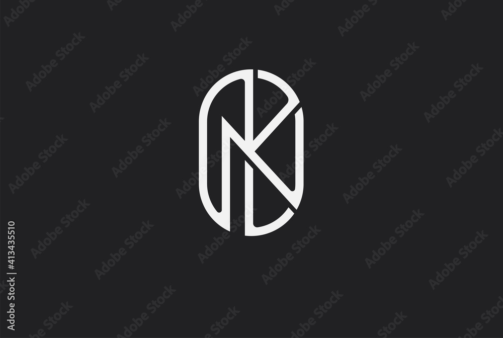 Abstract Initial K and N Logo, Line Monogram oval style, usable for ...