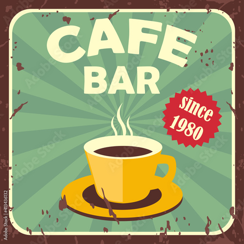 cup of coffee with coffee beans for coffee shop vintage poster. vector illustration