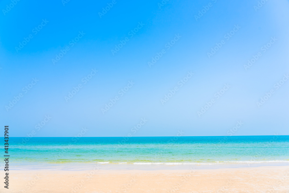Beautiful landscape of sea beach ocean and blue sky white cloud for leisure - obrazy, fototapety, plakaty 