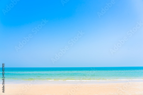 Beautiful landscape of sea beach ocean and blue sky white cloud for leisure