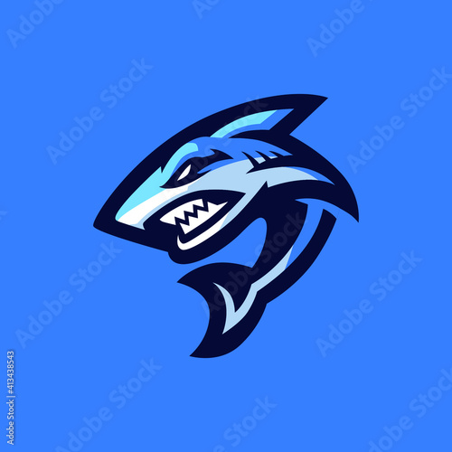 Blue shark sport mascot logo design