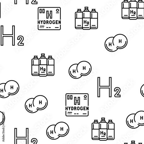 Hydrogen Industry Vector Seamless Pattern Thin Line Illustration