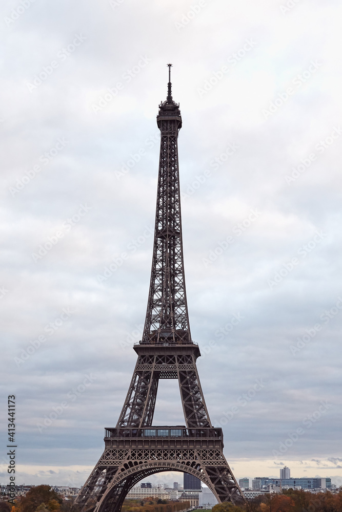 Eiffel tower as seen from Trocadero place, Paris, France.