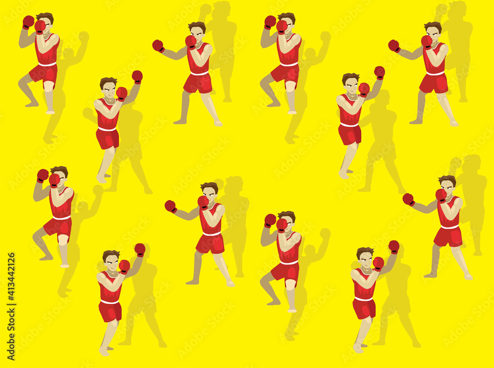 Fototapeta premium Manga Character Boxing Poses Cartoon Illustration Seamless Background