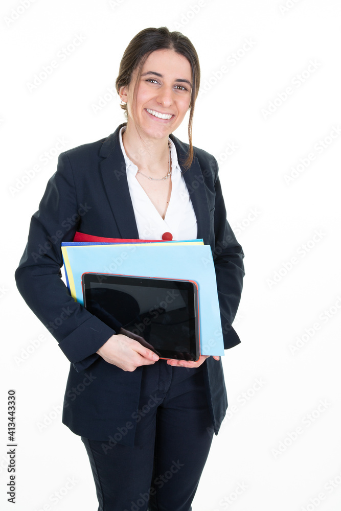 business lady beautiful young businesswoman looking at camera with smile while standing against white background business lady beautiful young businesswoman looking at camera with smile while standing against white background