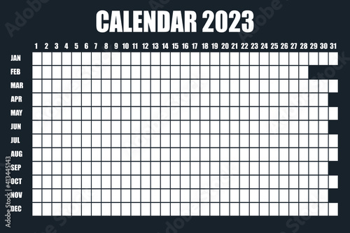 2023 calendar planner. Сorporate design week. Isolated on red background. Place for stickers. Simple design for business brochure, flyer, print media, advertisement. A4 size.