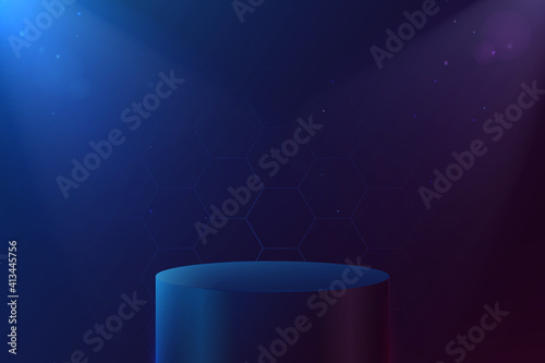 3D blue podium display with Technology futuristic and science concept. Vector Illustration