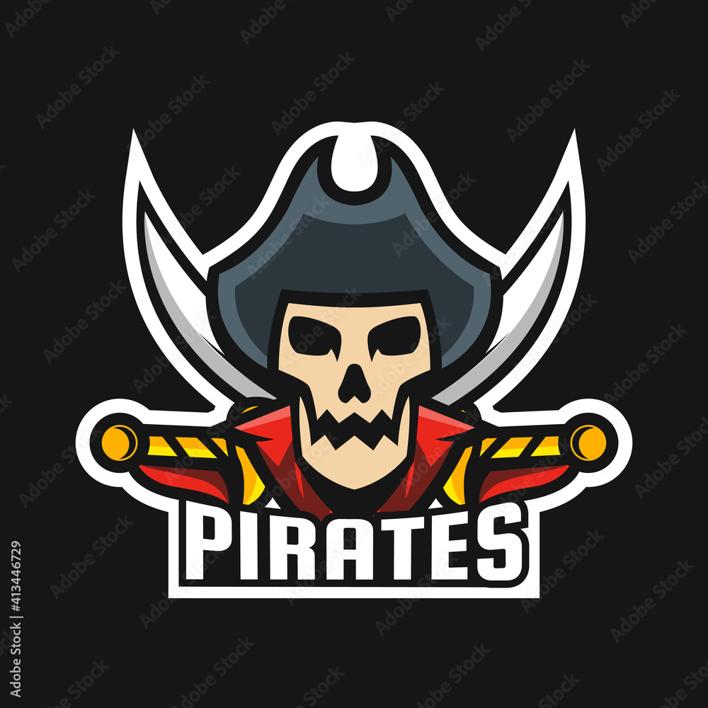 Pirates skull mascot logo vector illustration.