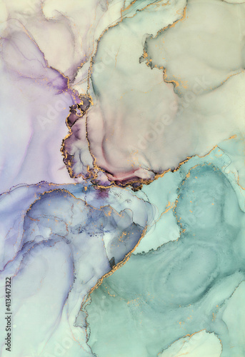 Alcohol ink art.Mixing liquid paints. Modern, abstract colorful background, wallpaper. Fluid marble art, texture,golden streaks, cracks.Translucent colors