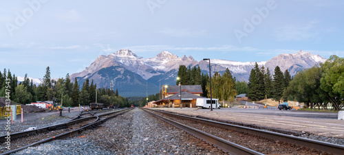 Canvas Print Banff Railway Station in summer evening