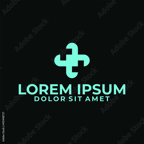 Cross medical symbol with smart geometric negative space illustration in flat design monogram symbol