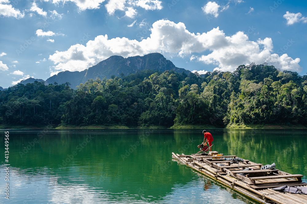 Landscape of lake with cleared blue sky clouds and mountain Landscape of lake with cleared blue sky clouds and mountain