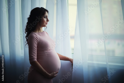 Free Download Beautiful pregnant girl with a big belly. Young married pregnant couple. Husband with a pregnant wife. A couple awaiting the birth of a baby. - GFXLoad