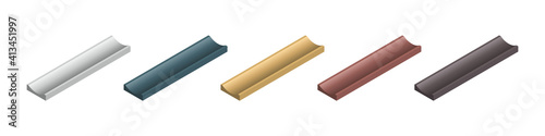 Isometric vector illustration concrete paver gutters isolated on white background. Realistic colorful street paving slabs icon in flat cartoon style. Concrete drain. Pavement floor bricks. Street tile