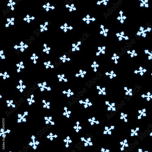 Line Christian cross icon isolated seamless pattern on black background. Church cross. Vector.
