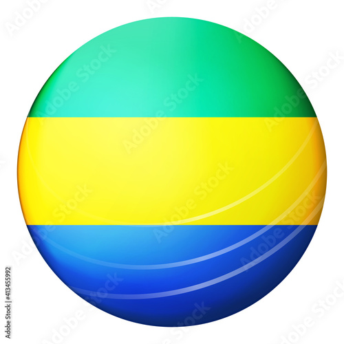 Glass light ball with flag of Gabon. Round sphere  template icon. National symbol. Glossy realistic ball  3D abstract vector illustration highlighted on a white background. Big bubble