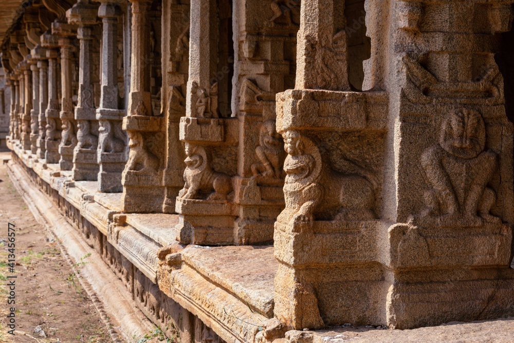 Stunning view at ancient Achyutaraya temple of Vijayanagara Empire kingdom, UNESCO World Heritage Site. India, Hampi, Karnataka