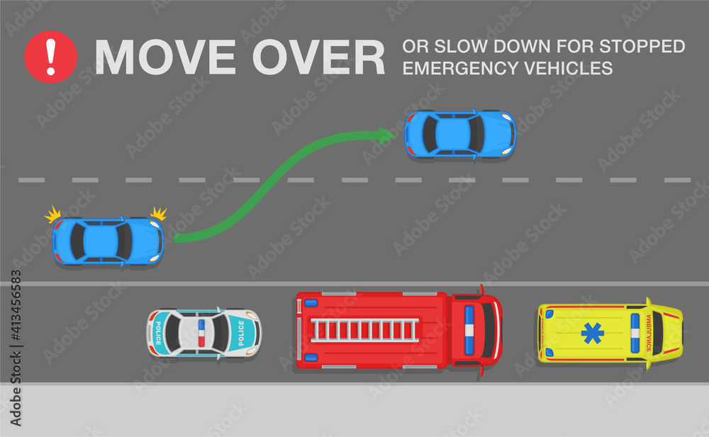Traffic or road rules. Move over or slow down for emergency vehicles ...