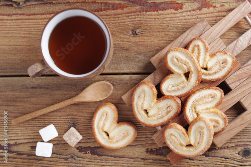 Tea and heart-shaped cookies
