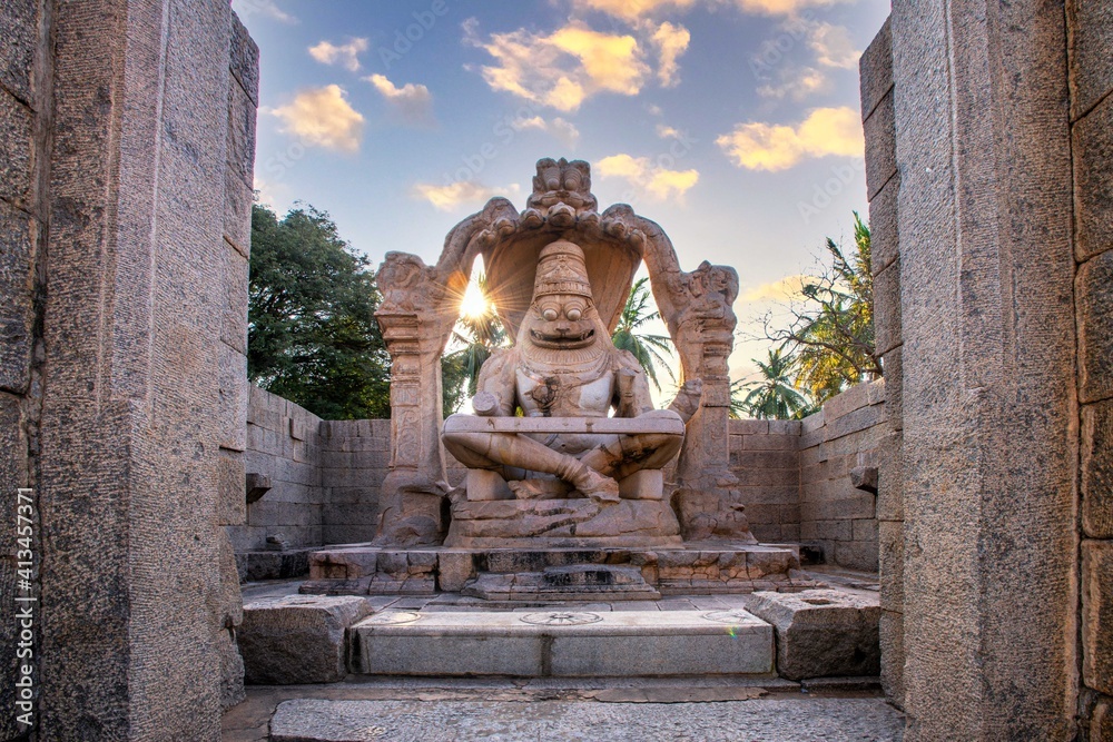 Statue of Laksmi Narashimha . largest statue in Hampi. Narasimha is one